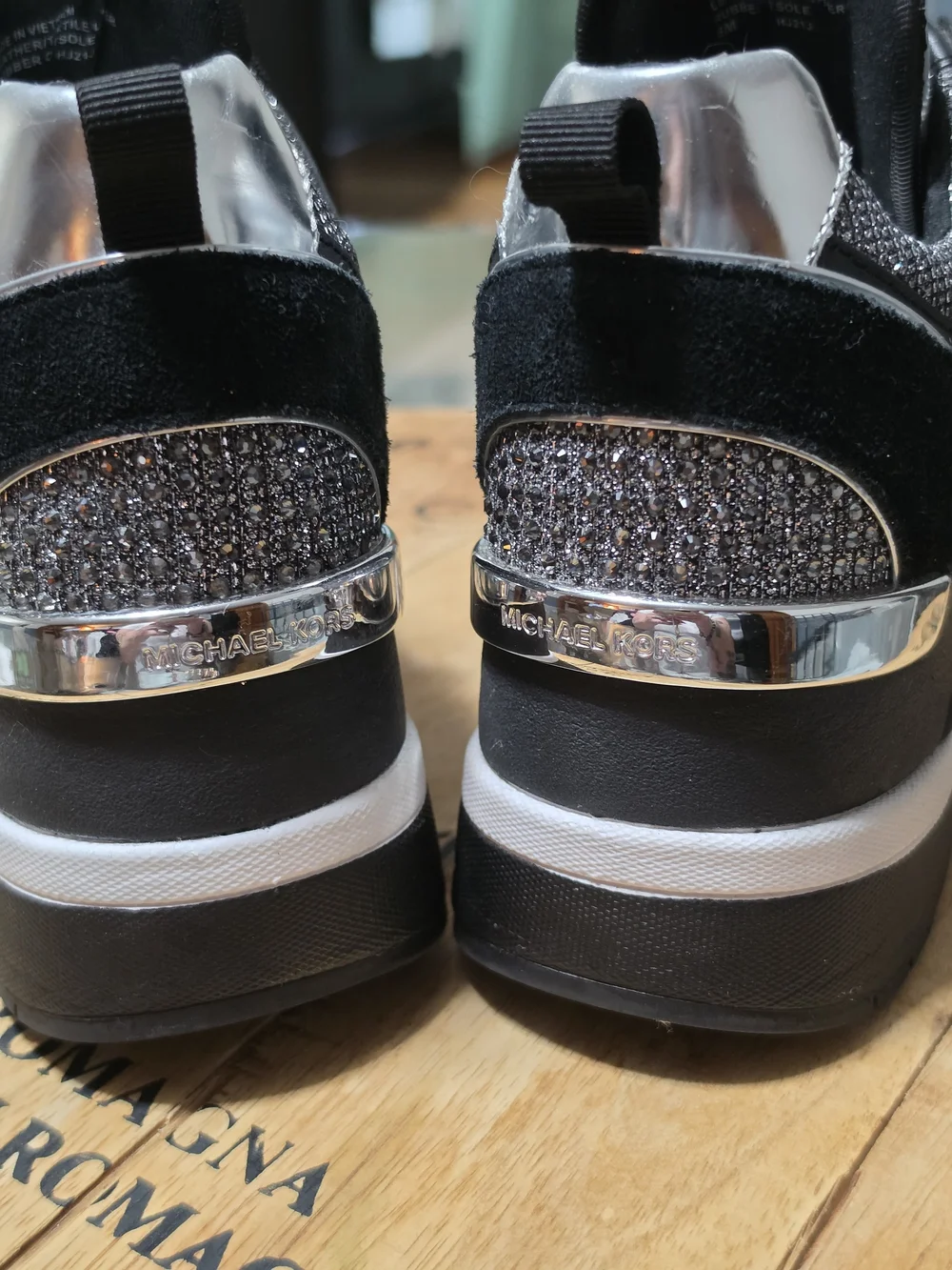 Michael Kors Women's Black & Silver Glitter Trainer Sneaker